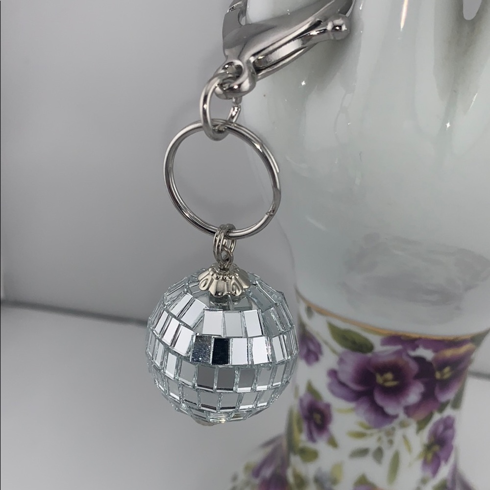 Handmade Hand Crafted Mini Silver Disco Ball Keychain Purse Handbag Charm